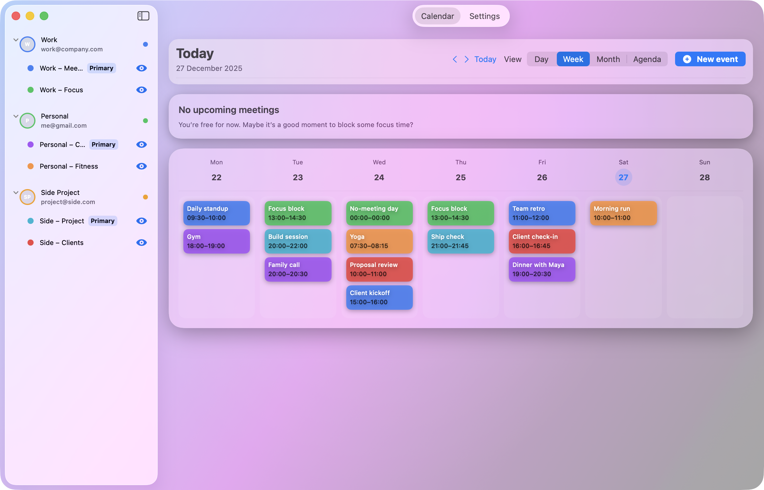 Meety calendar views in the macOS app