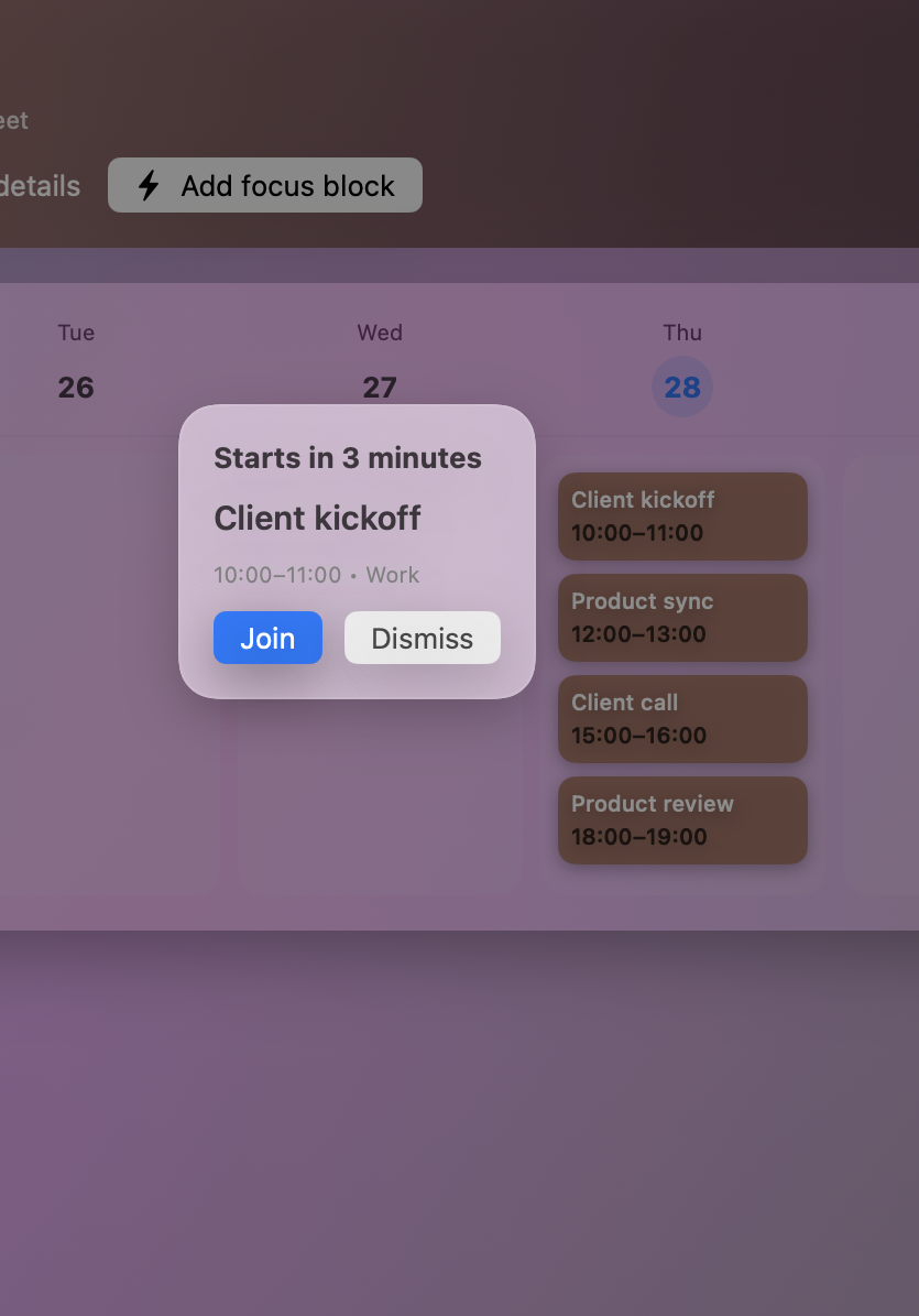 Meety heads-up overlay shown over the desktop