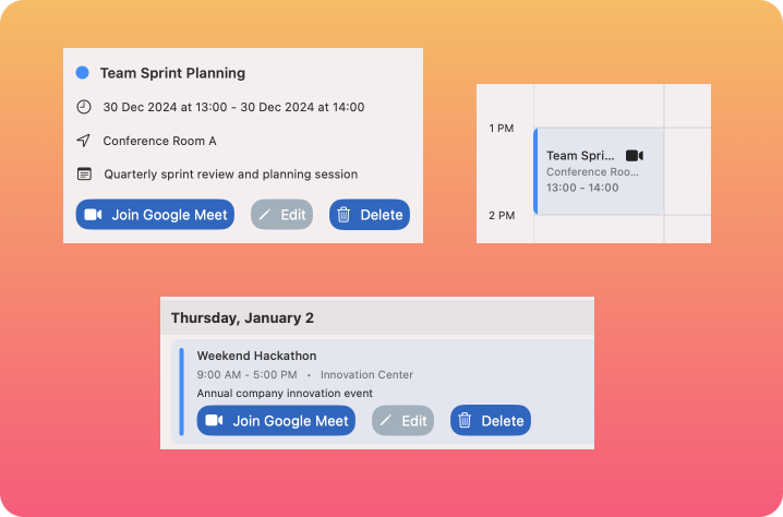 Seamless Google Meet integration with one-click meeting join button in calendar events